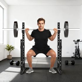 Adjustable Squat Rack, 660lbs Multi-Functional Bench Press Rack Wide H-shaped Base For Weight Lifting Home Gym Strength Training (Option: Black)