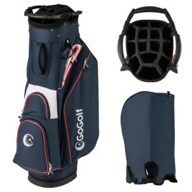 14-Way Golf Cart Bag - 6 Zippered Pockets+Cooler Pocket, Waterproof Zippers, Navy + Red (Option: Defaulttitle)