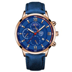 Luxury fashion men's sports watches men business stainless steel quartz watches man casual leather watchrelogio masculino (Color: Leather Rose Blue, Ships From: China)