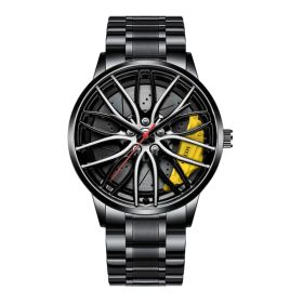 Mens Luxury Watches Sports Car Watches 3D Sport Rim Hub Wheel Wristwatch Car Quartz Men's Watches Creative Relogio Masculino (Color: Yellow)